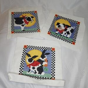 Completed Cross Stitch‎ Cow Rabbit Pig Set Of 3